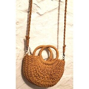 Rattan Crossbody Shoulder bag Tote Handbag Basket Weave Beige Paper 9x7 Lined